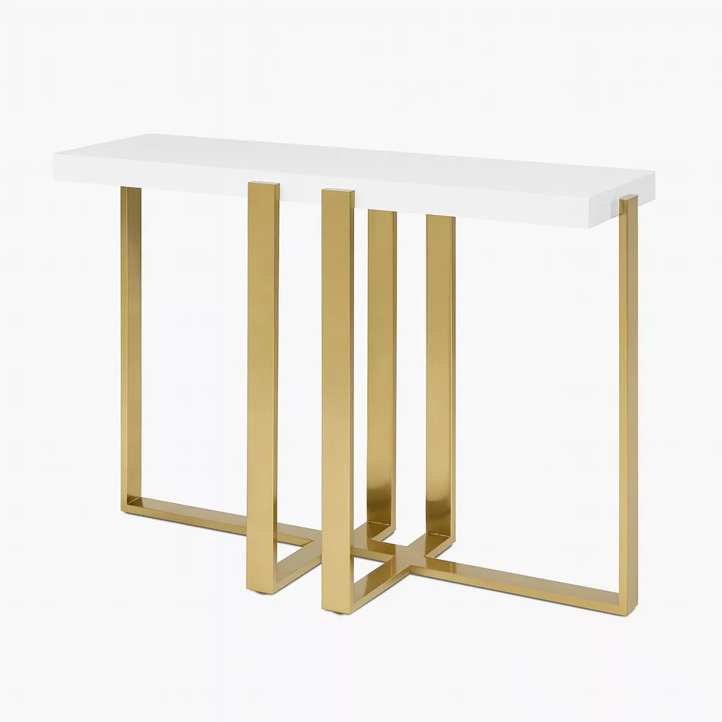 Console Moderne 100 % Inox Doré – Plateau Blanc Élégant