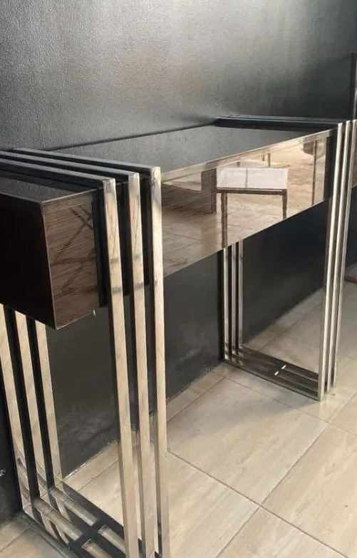 Ensemble Console & Miroir – Inox Doré & Bois Naturel – Image 4