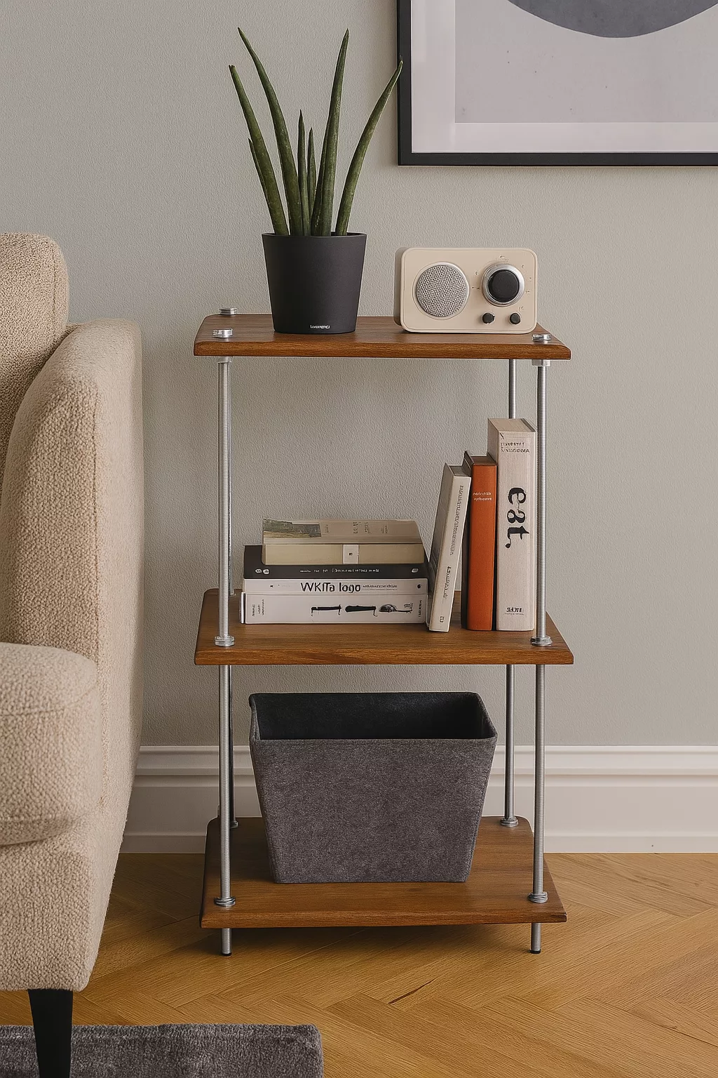 Étagère 3 niveaux bois et métal – style moderne – Image 2