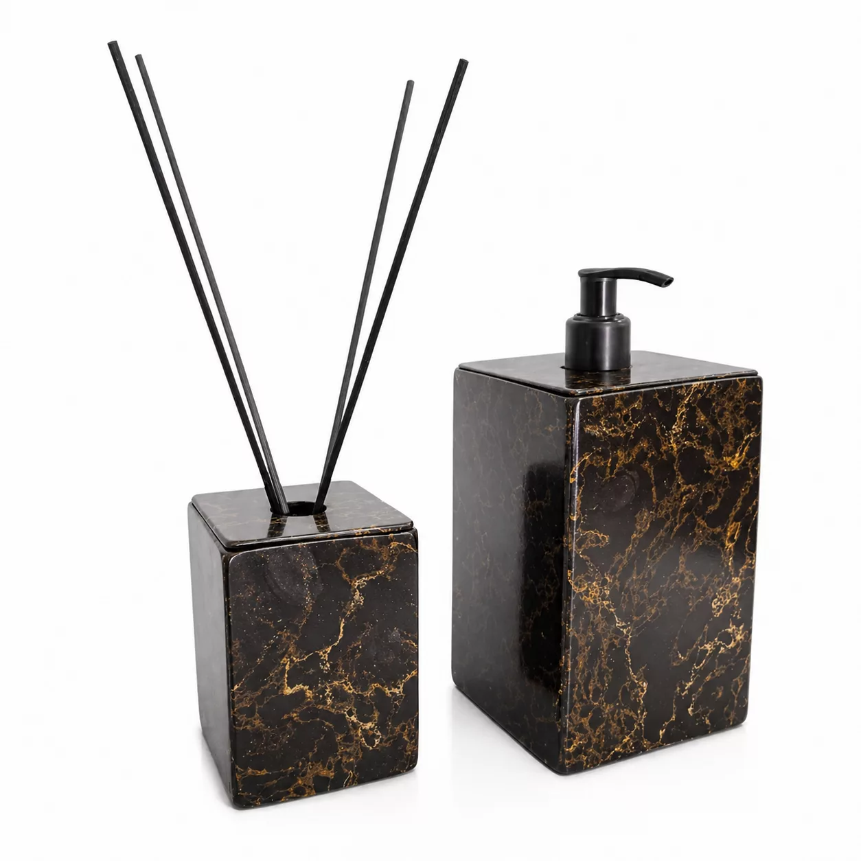 Ensemble Salle de Bain Effet Marbre Noir – Distributeur & Diffuseur