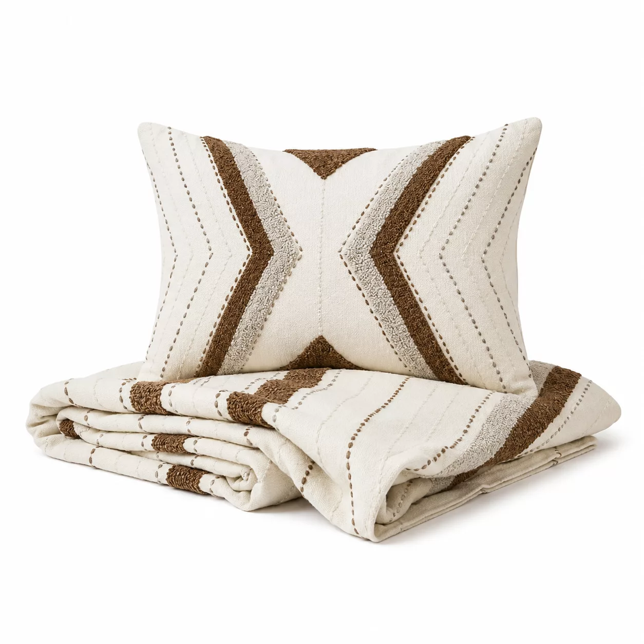 DUO Coussin et jeté "Chevrons de Terre"