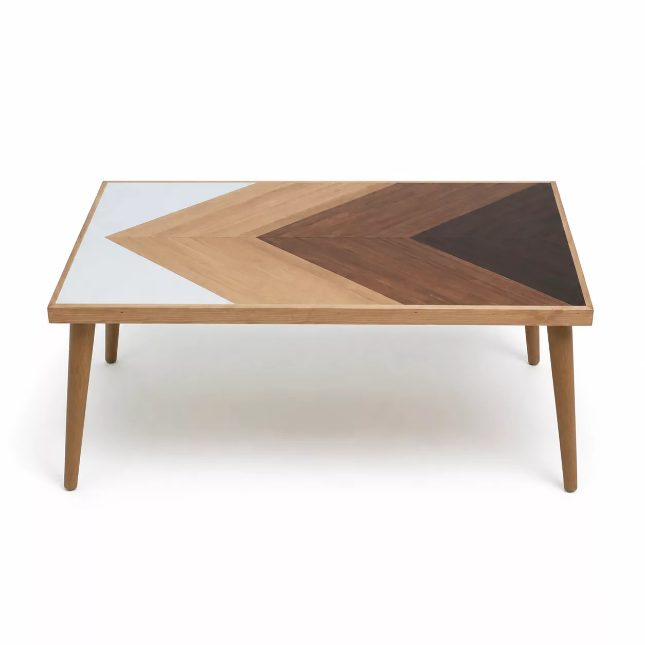 Table basse artisanale bois rouge – Motif géométrique