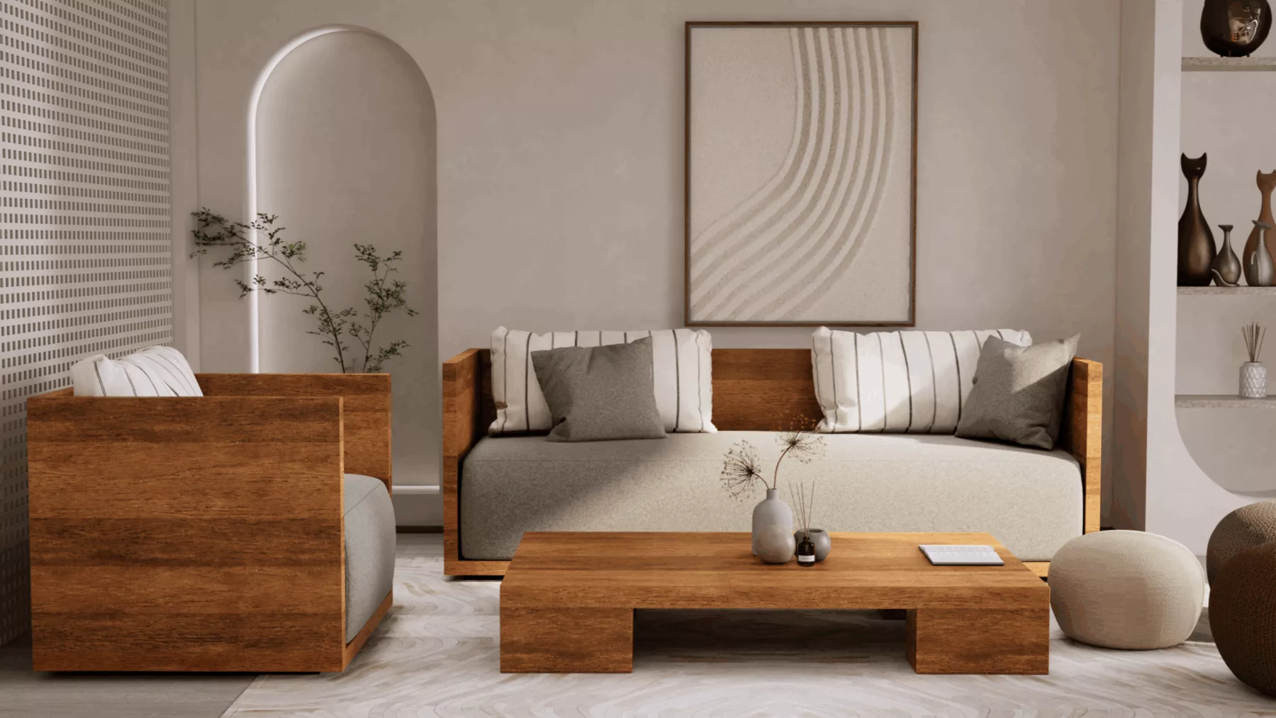 Salon en bois de palmier 6 places – Image 2