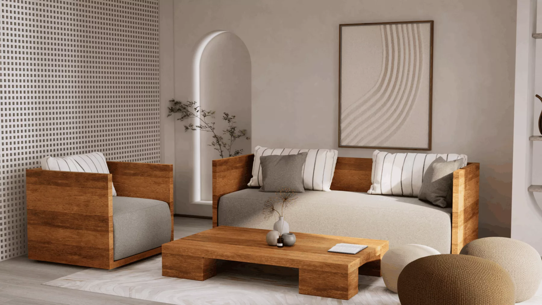 Salon en bois de palmier 6 places – Image 4