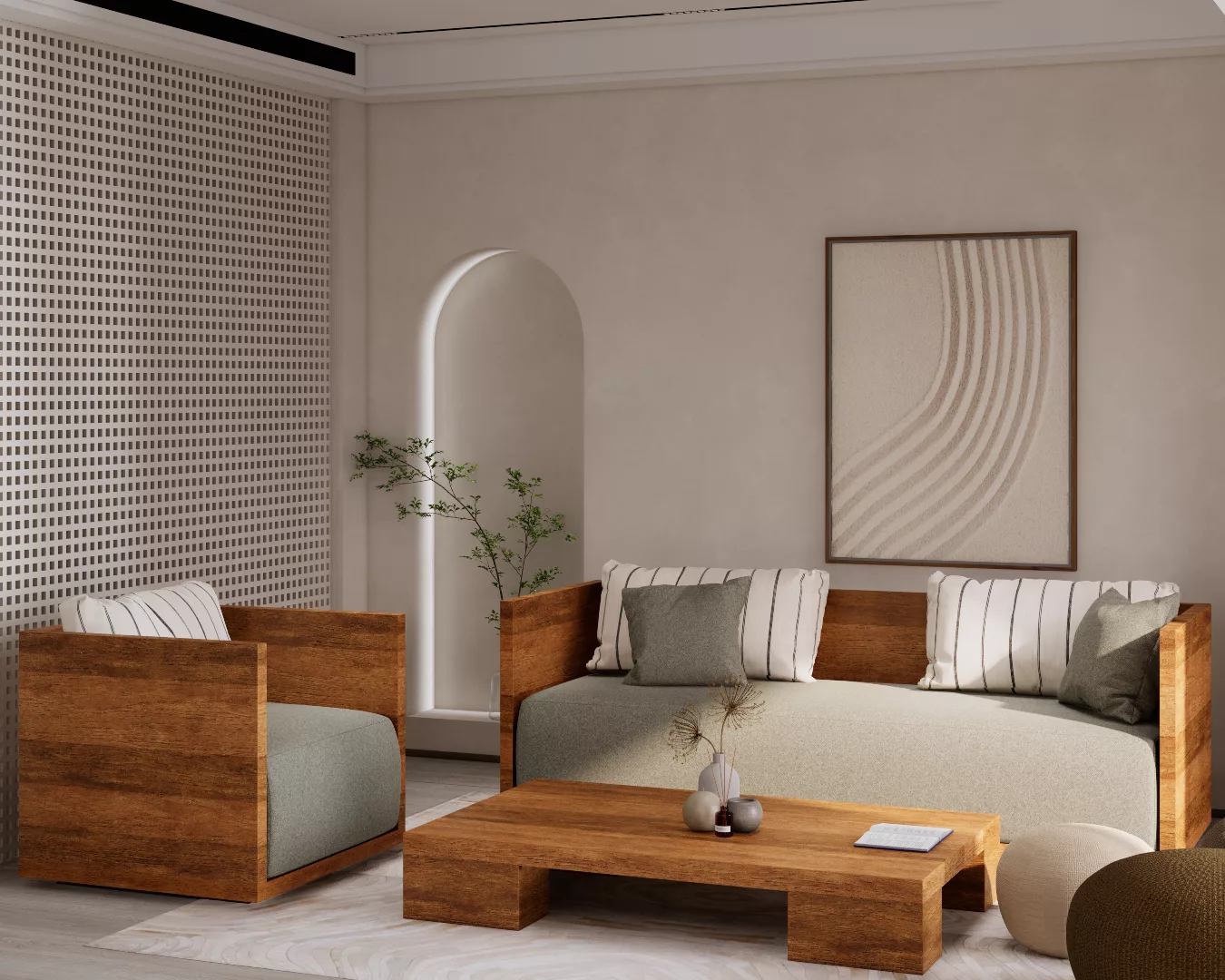 Salon en bois de palmier 6 places