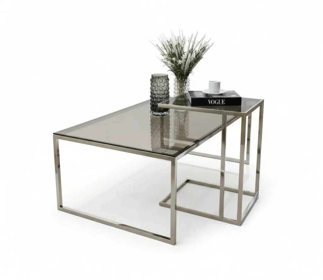 Table Basse Carrée en Verre et Métal Chromé