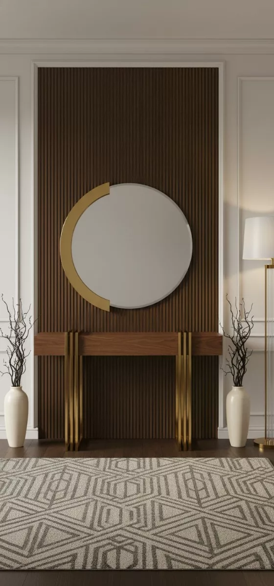 Ensemble Console & Miroir – Inox Doré & Bois Naturel – Image 2