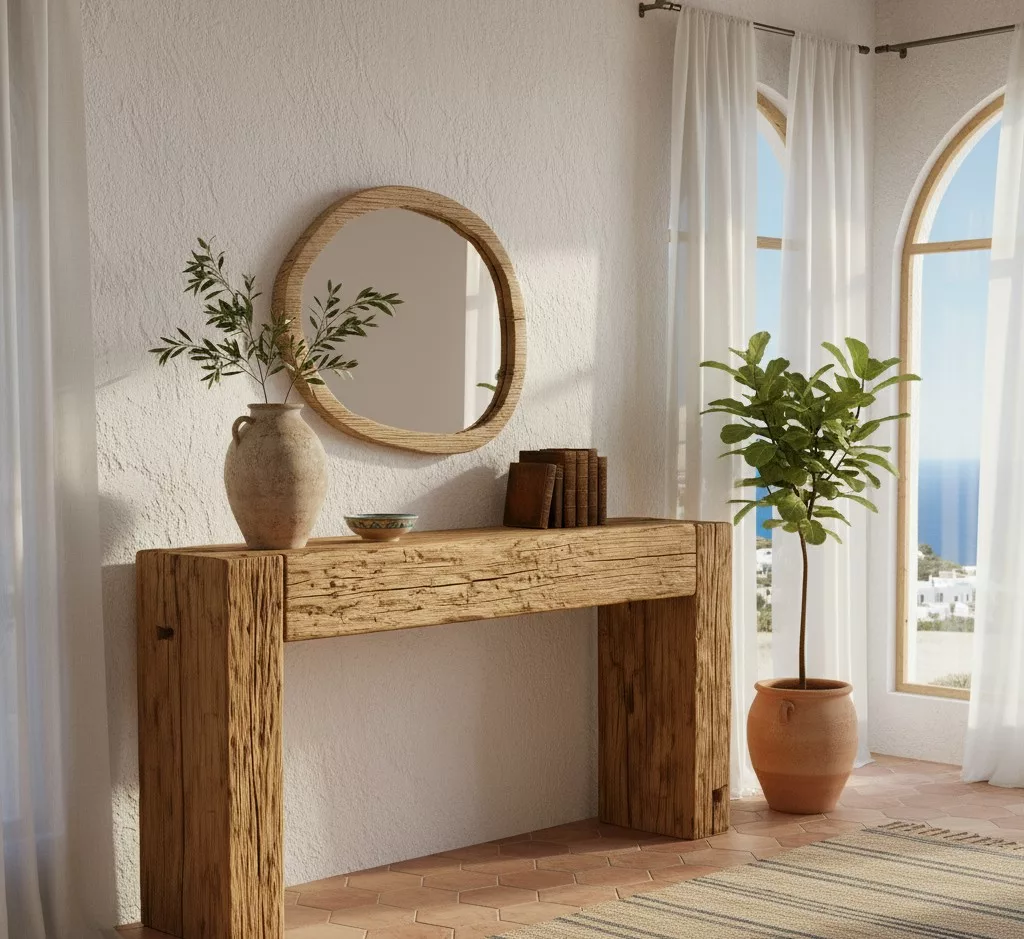 Console en bois rouge brut – Image 2