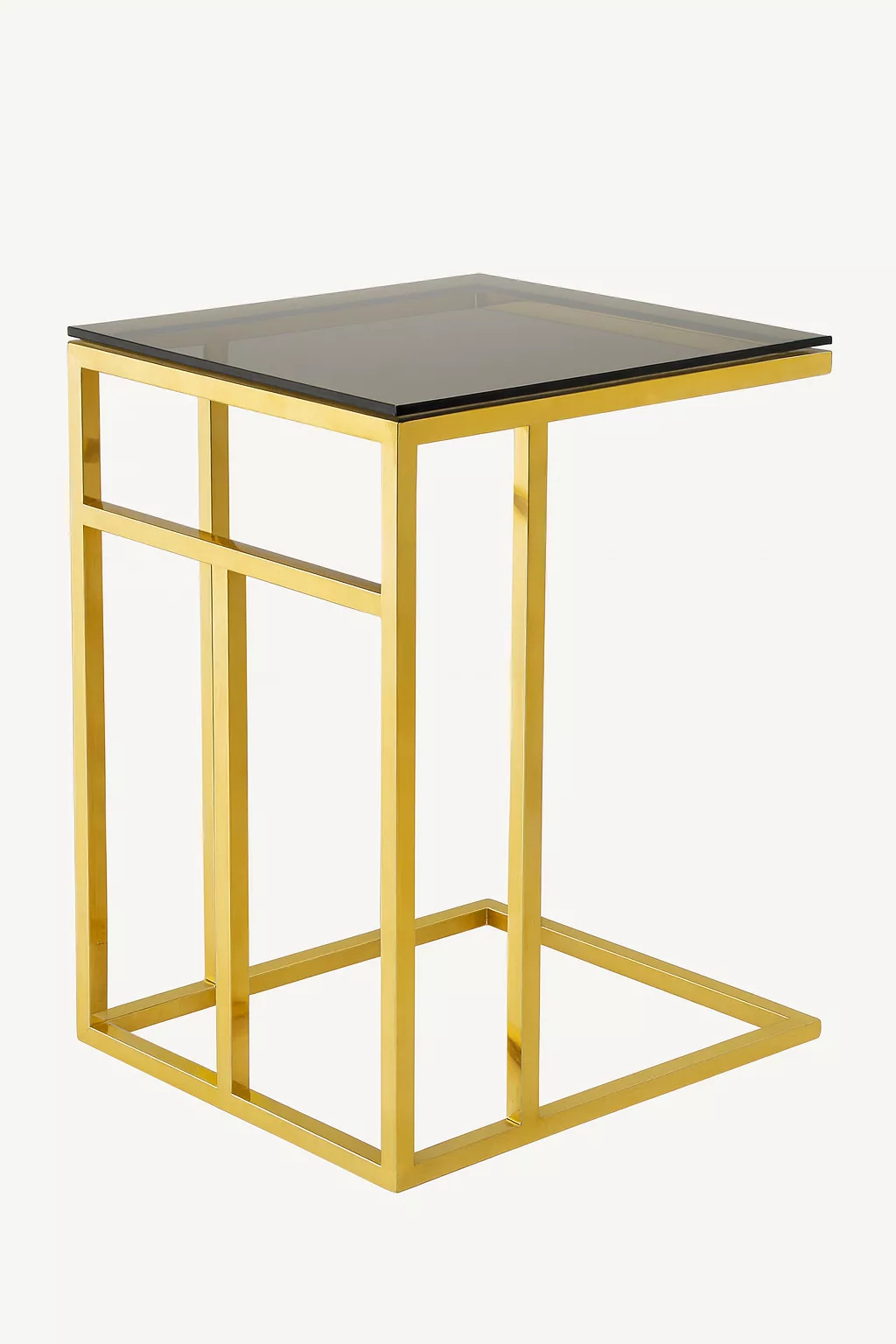 Table d’appoint luxe – Métal doré & verre trempé