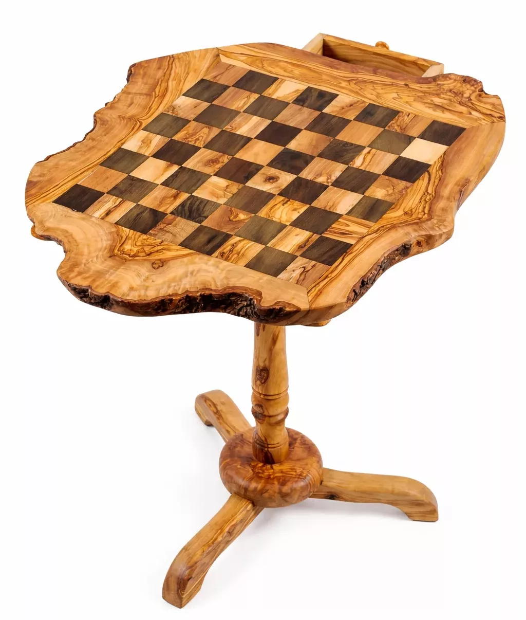 Table d’Échecs Artisanale en Bois d'Olivier – Pièce Unique "Live Edge"