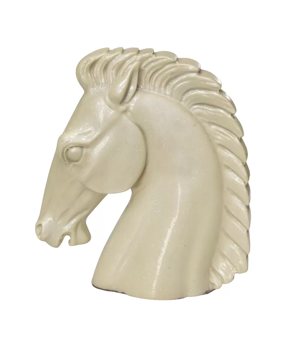 Sculpture tête de cheval en résine beige – Décoration élégante