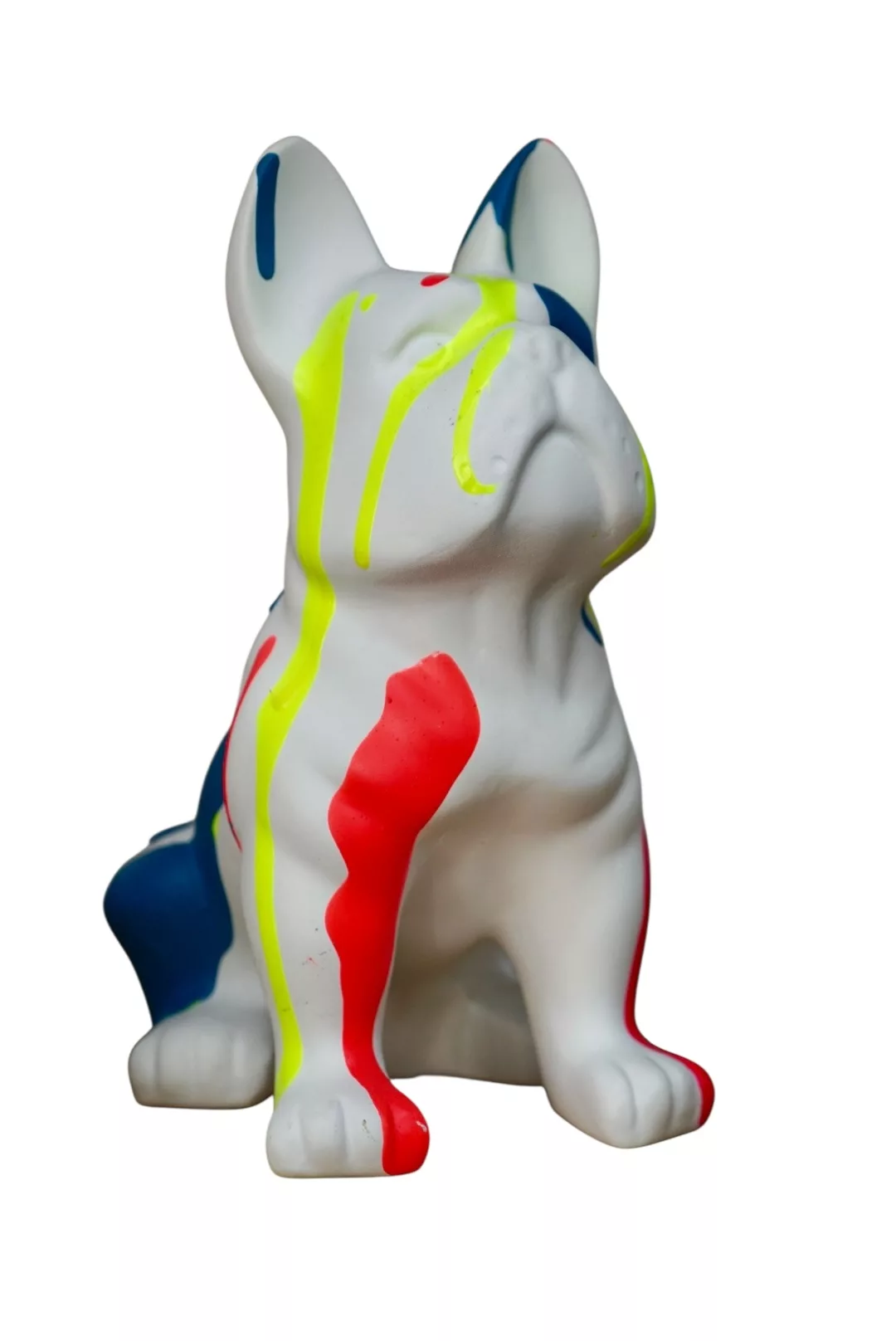 Statuette Bulldog en résine blanc avec éclaboussures multicolores