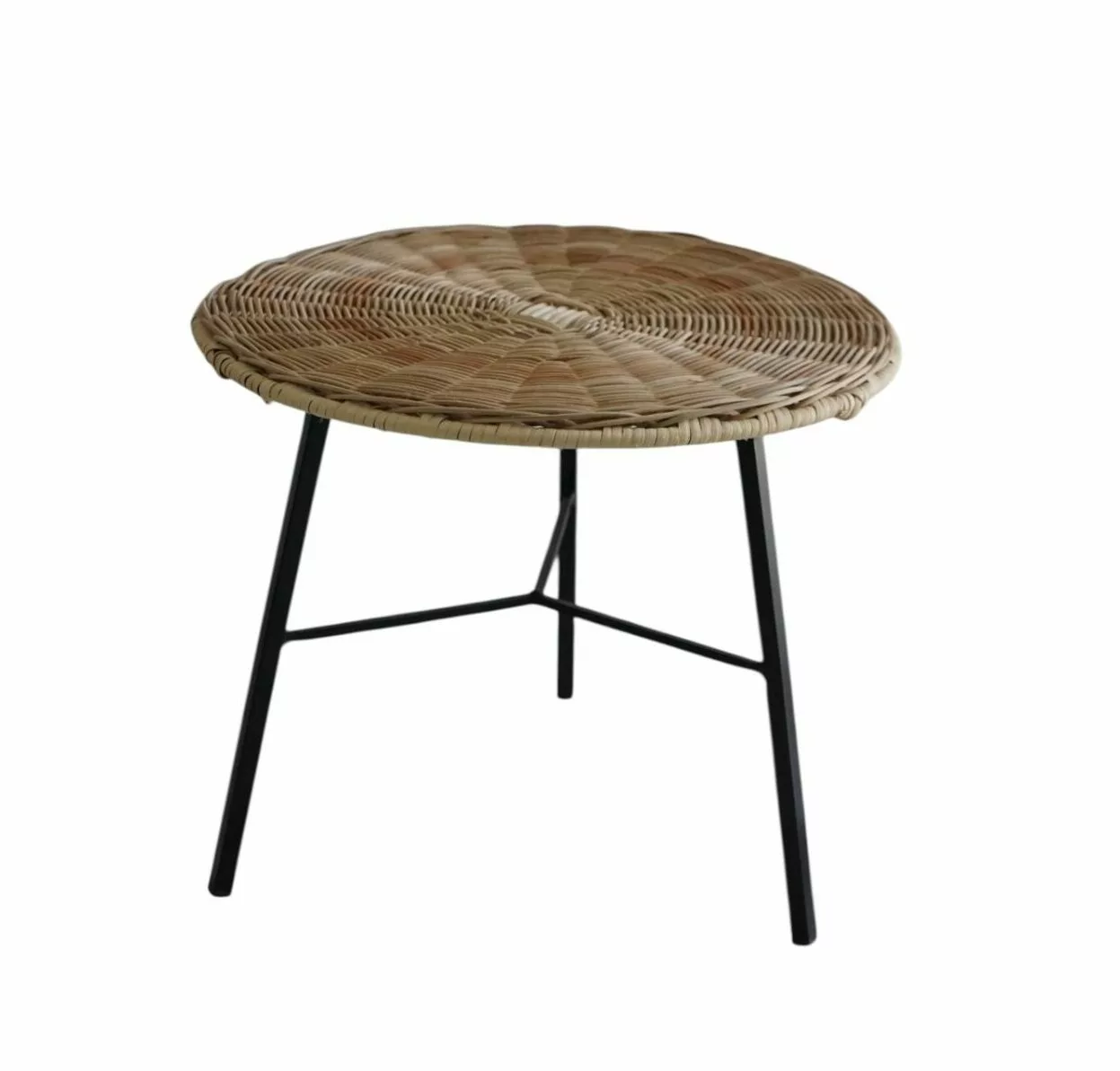 Table d’appoint en rotin tressé et métal noir