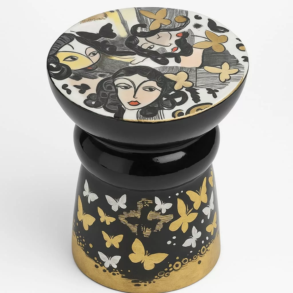 Table d’art en céramique –"Visages poétiques"- pièce artistique contemporaine