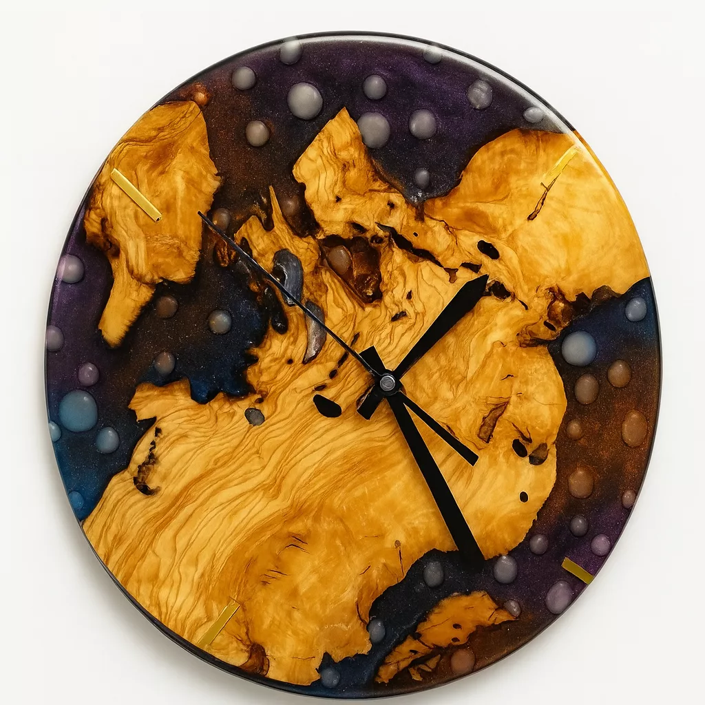 Horloge Murale Artisanale Bois & Résine – Galaxy