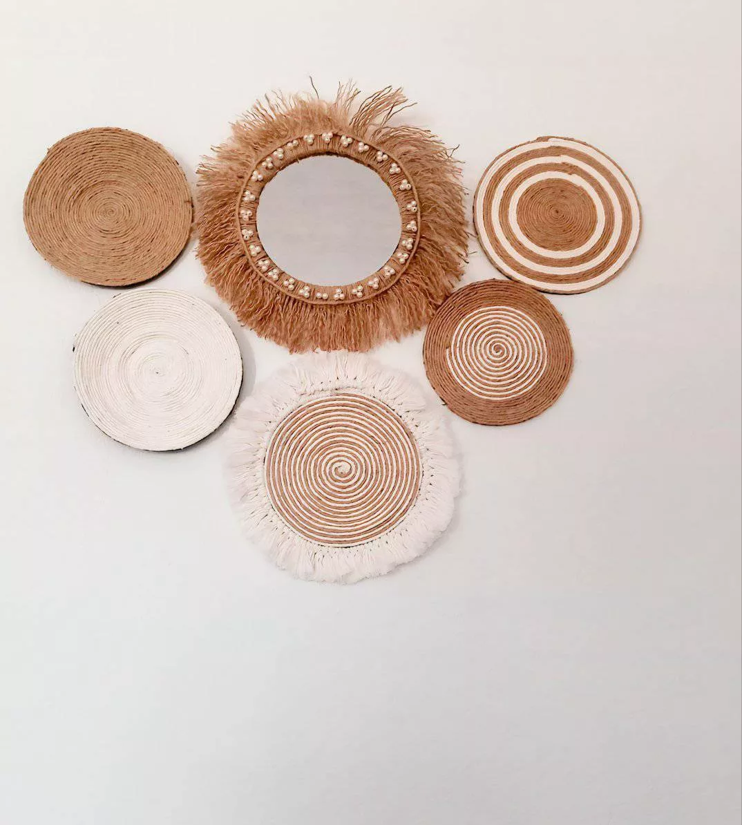 Ensemble mural bohème – Miroir & panneaux décoratifs en fibres naturelles – Image 3