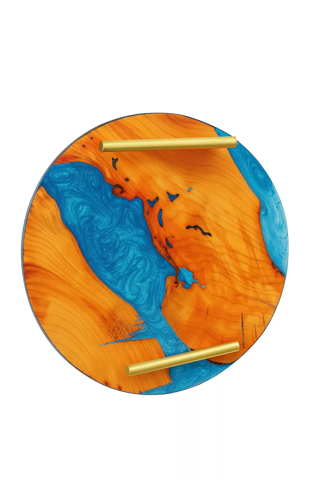 Plateau rond en bois d’olivier & résine colorée – Image 6