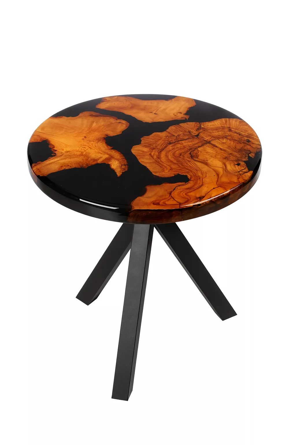 Table Ronde en Bois d’Olivier & Résine Époxy coloré