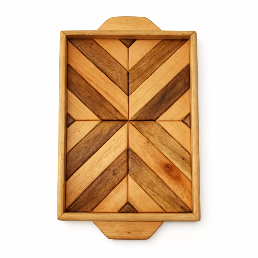 Plateau de Service en Bois – Design Géométrique Élégant