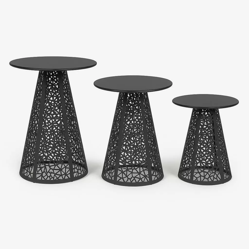 Lot de 3 Tables d’Appoint Métalliques – Design Ajouré