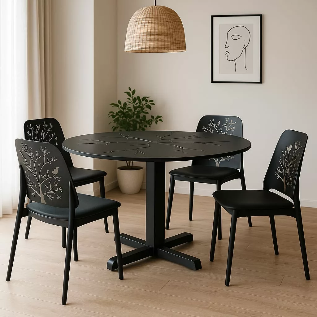 Ensemble Salle à Manger Métallique – Table Ronde & 4 Chaises – Image 2