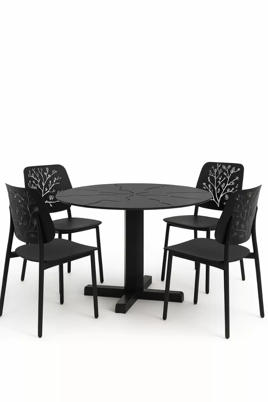 Ensemble Salle à Manger Métallique – Table Ronde & 4 Chaises