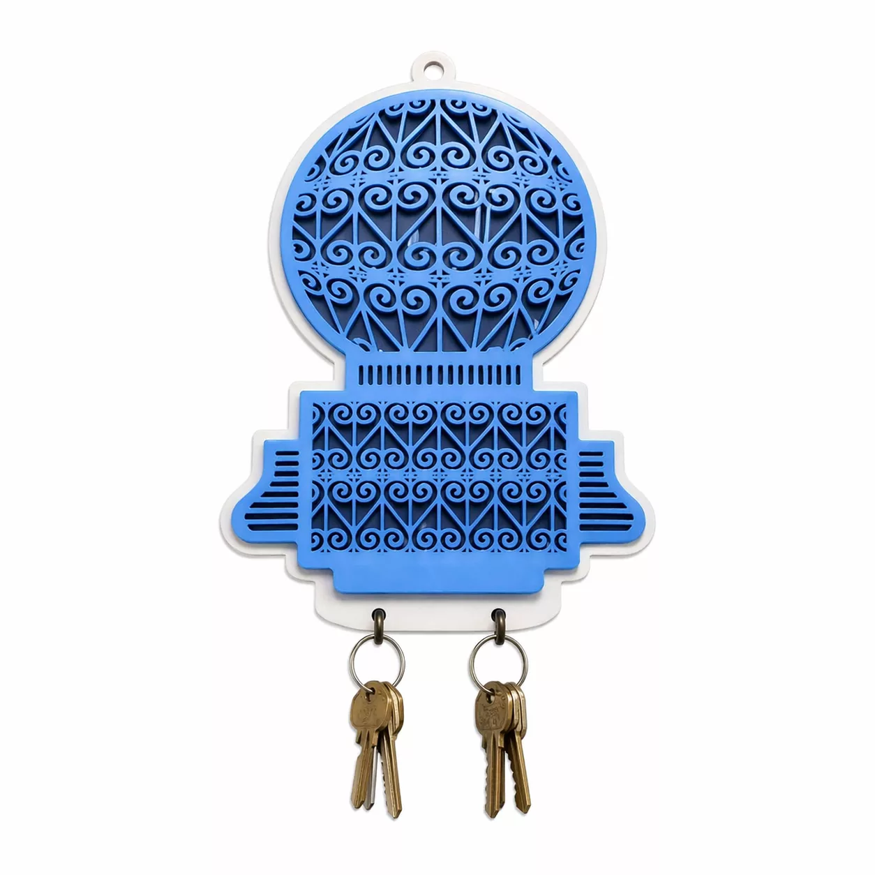 Porte-clés mural artisanal bleu – Motif cage d'oiseau - 30 x 18 cm