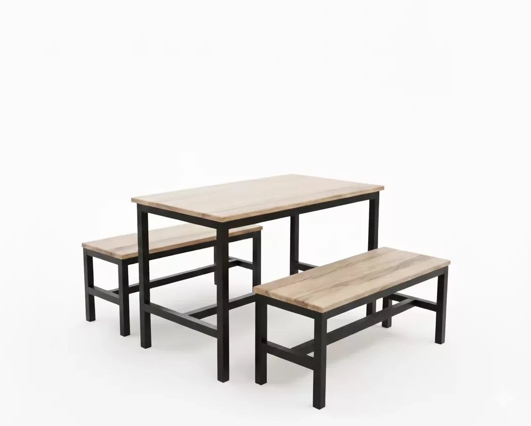 Ensemble Table et 2 Bancs Style Industriel - 4 Personnes