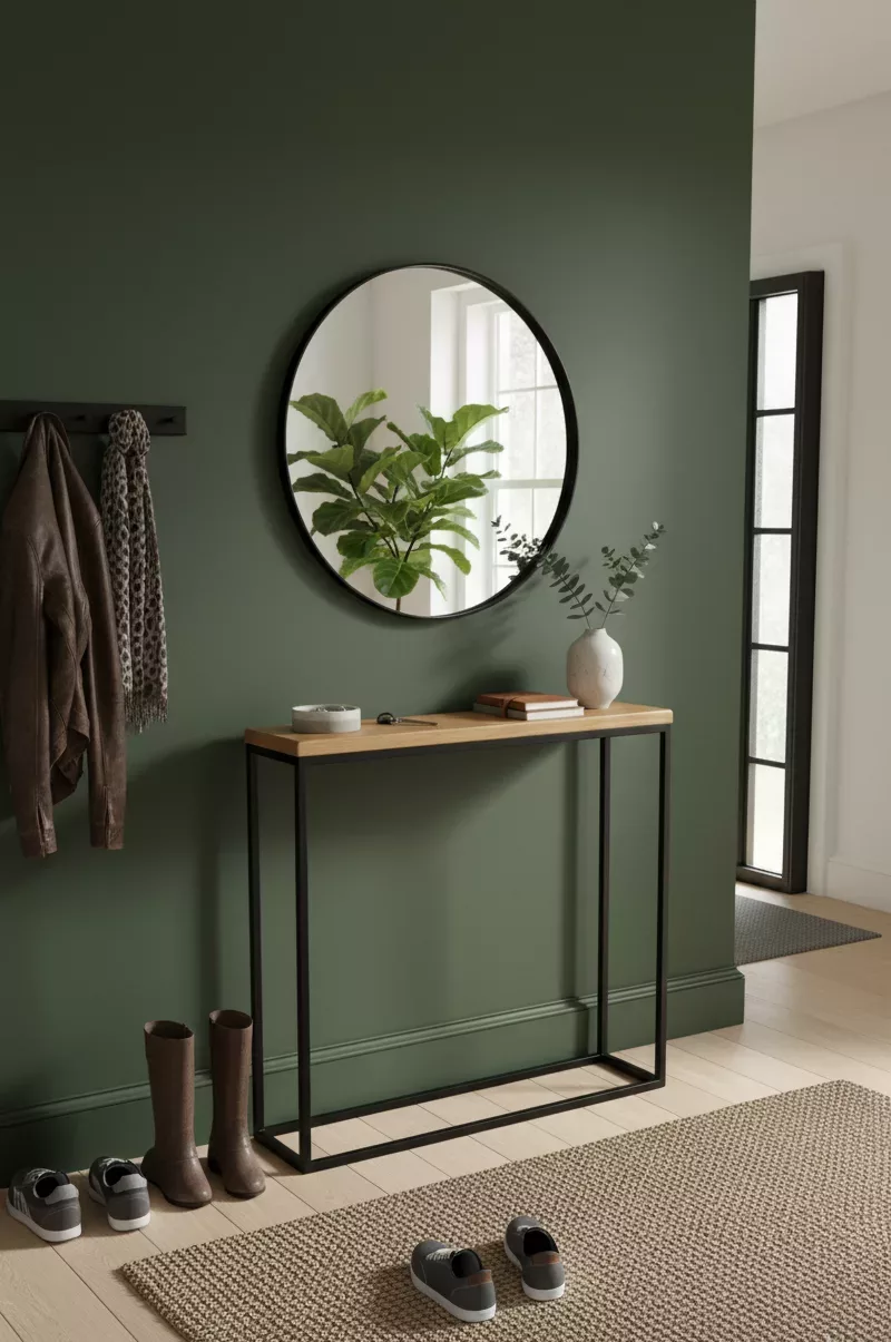Ensemble Élégance Épurée : Console Bois Naturel & Miroir Rond Minimaliste – Image 2