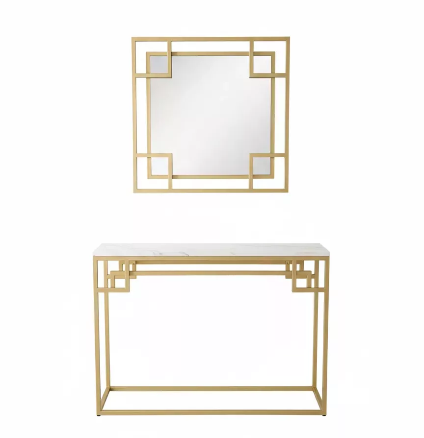 Ensemble Console et Miroir Géométrique Doré
