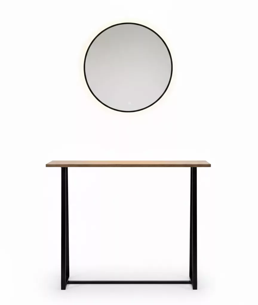 Ensemble Minimaliste : Console Effet Bois & Miroir LED Circulaire