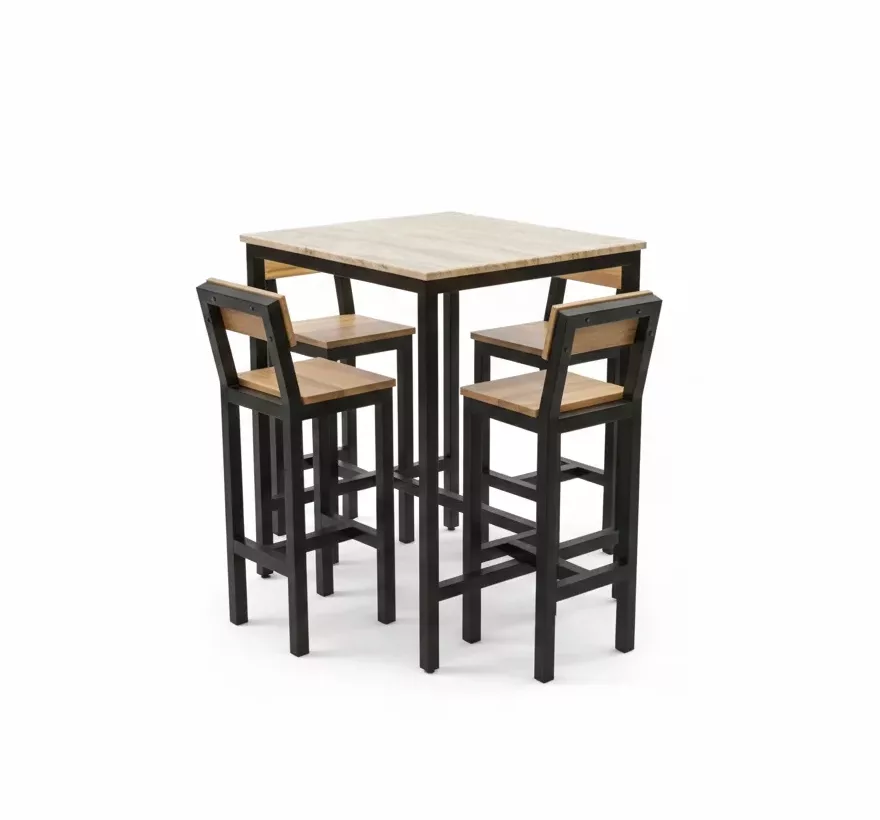 Ensemble de Repas Style Industriel : Table et Tabourets