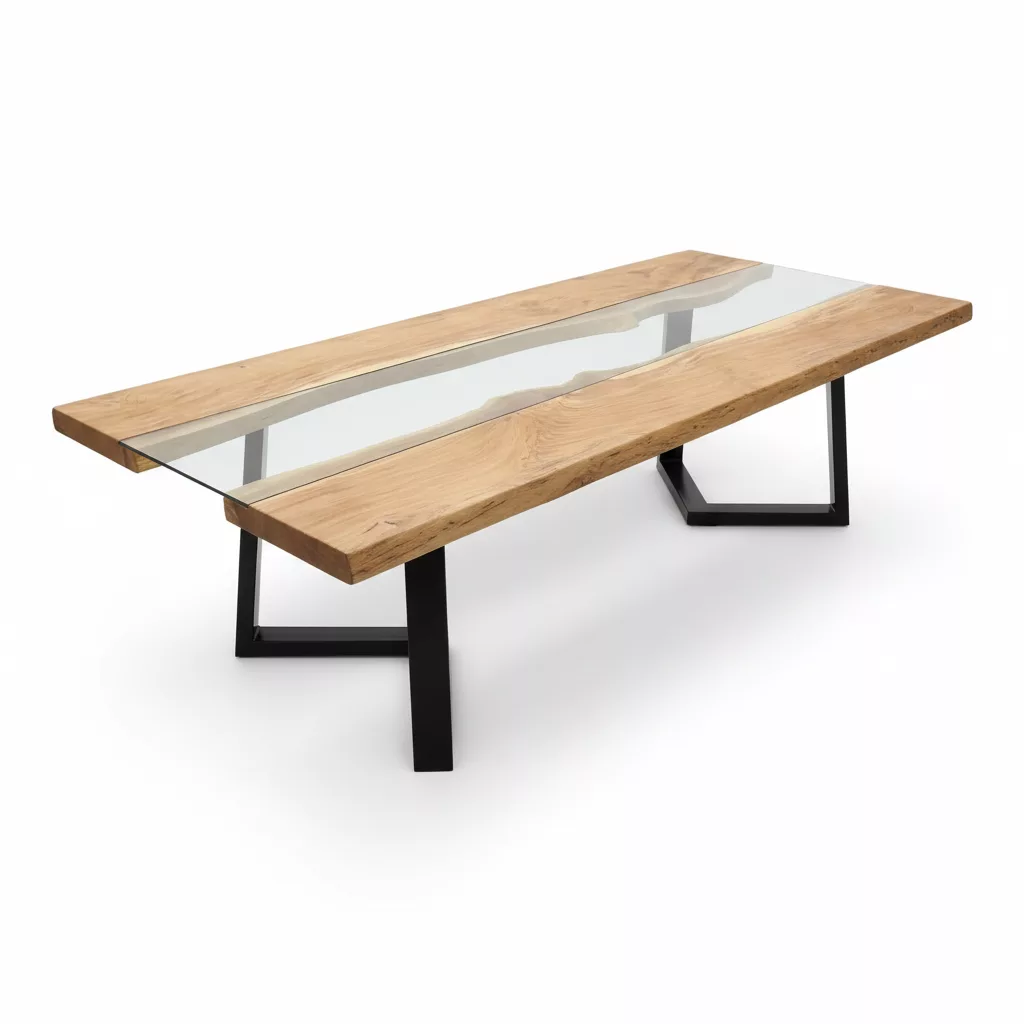 Table à Manger "River Flow" – Fusion du Bois de frêne et du Verre