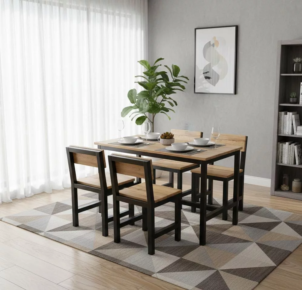 Ensemble Table et 4 Chaises Compact Style Industriel – Image 2