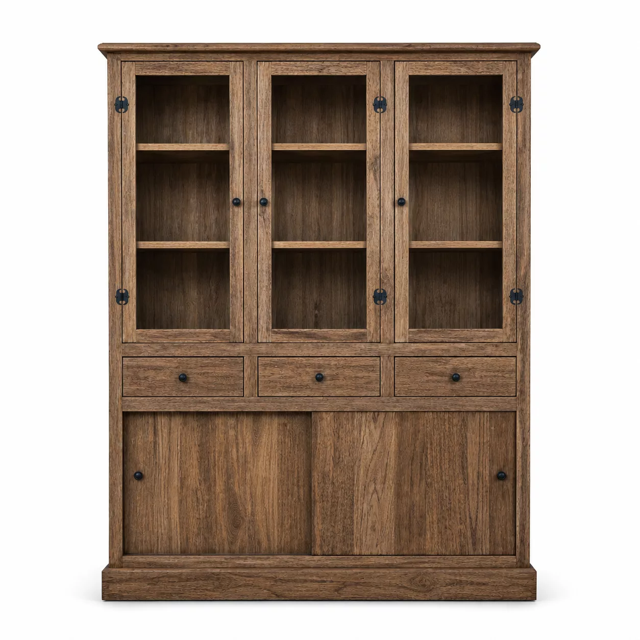 Buffet Rustique Chic en Bois de palmier et Vitrine Triple