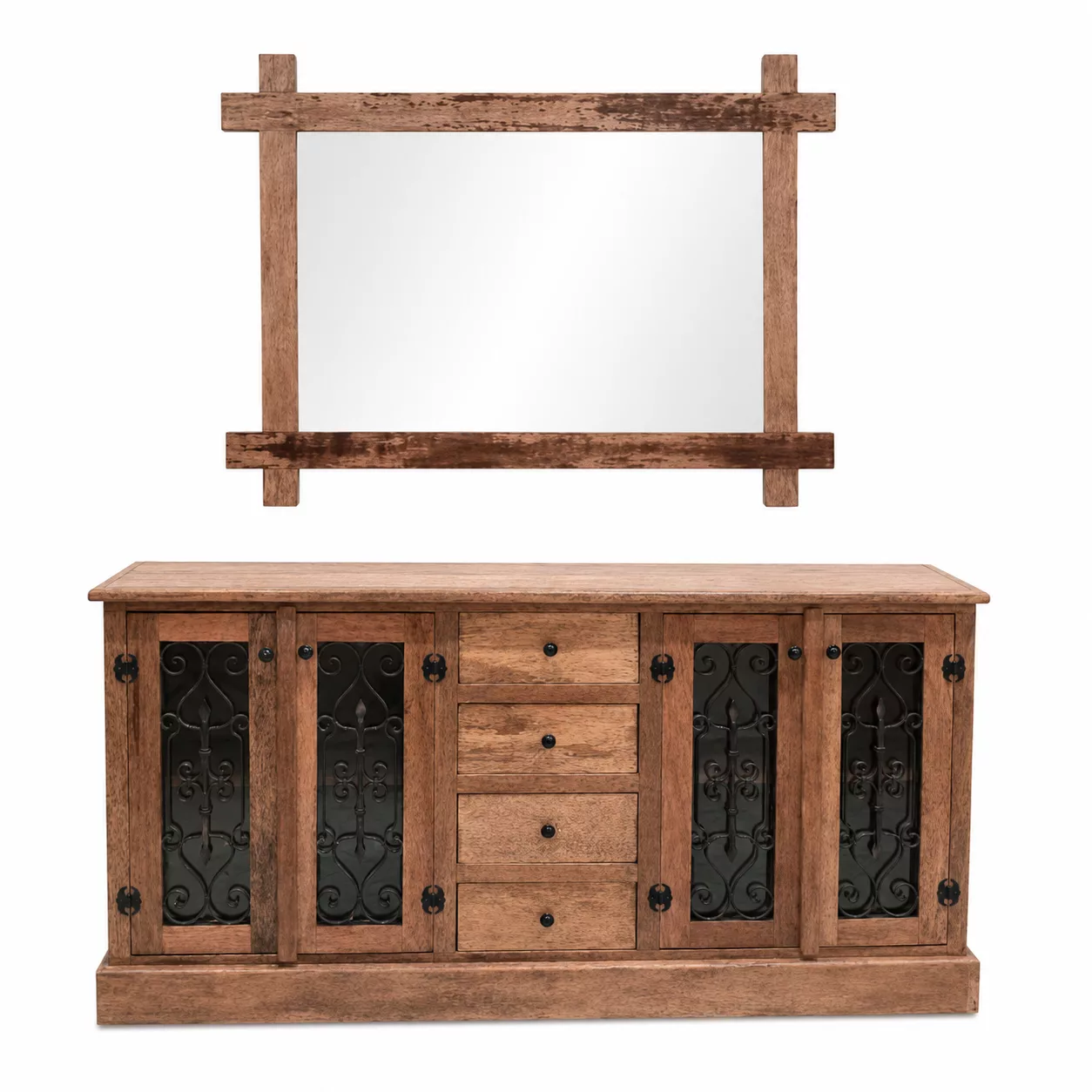 Ensemble Buffet / Dressoir Rustique & Miroir – Style Hacienda