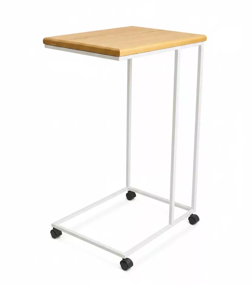 Table d’appoint mobile en bois et métal blanc