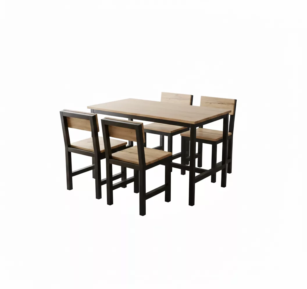 Ensemble Table et 4 Chaises Compact Style Industriel