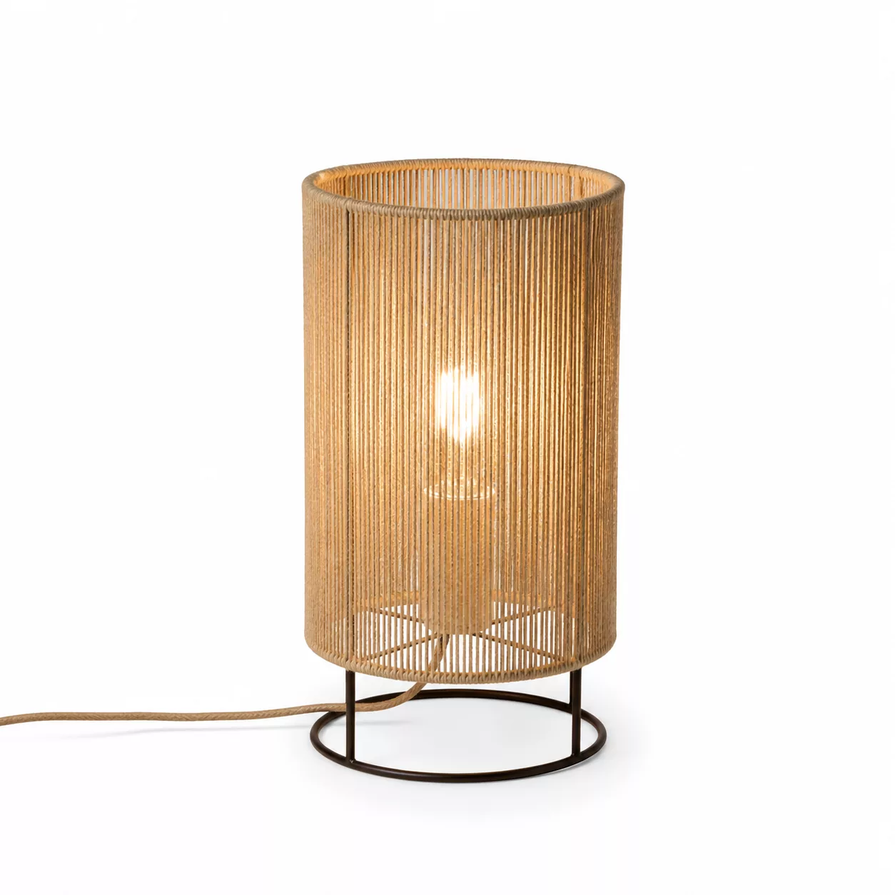 Lampe à poser en corde de jute tressée et métal– Style Bohème Chic