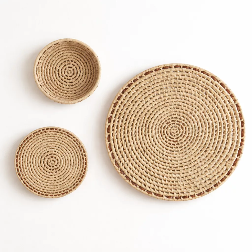 Ensemble mural décoratif en fibres naturelles – 3 pièces tressées