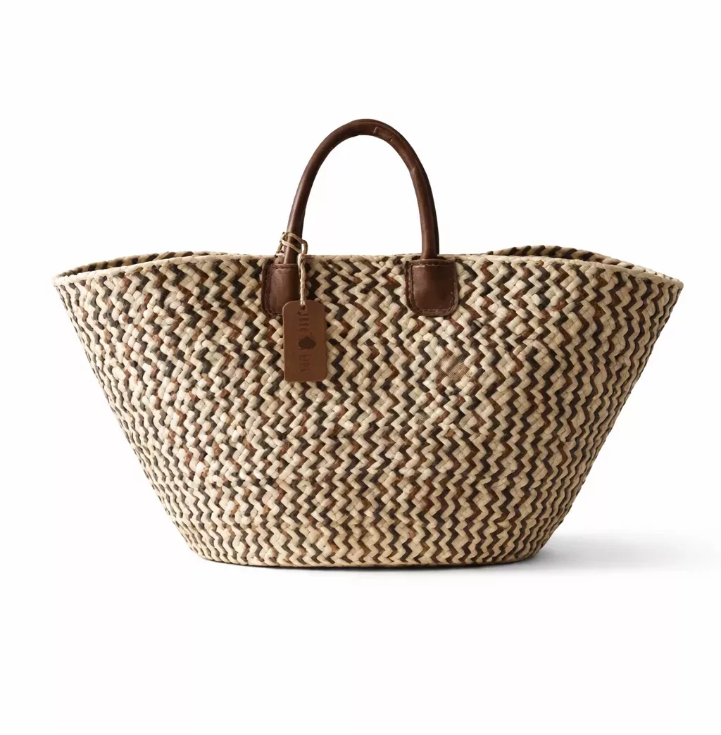 Couffin Tressé Naturel Style Méditerranéen avec Anses en cuir
