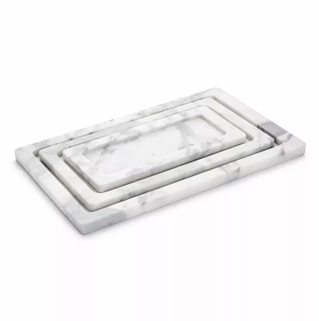 Set de Plateaux Rectangulaires en Marbre Naturel – Design Minimaliste