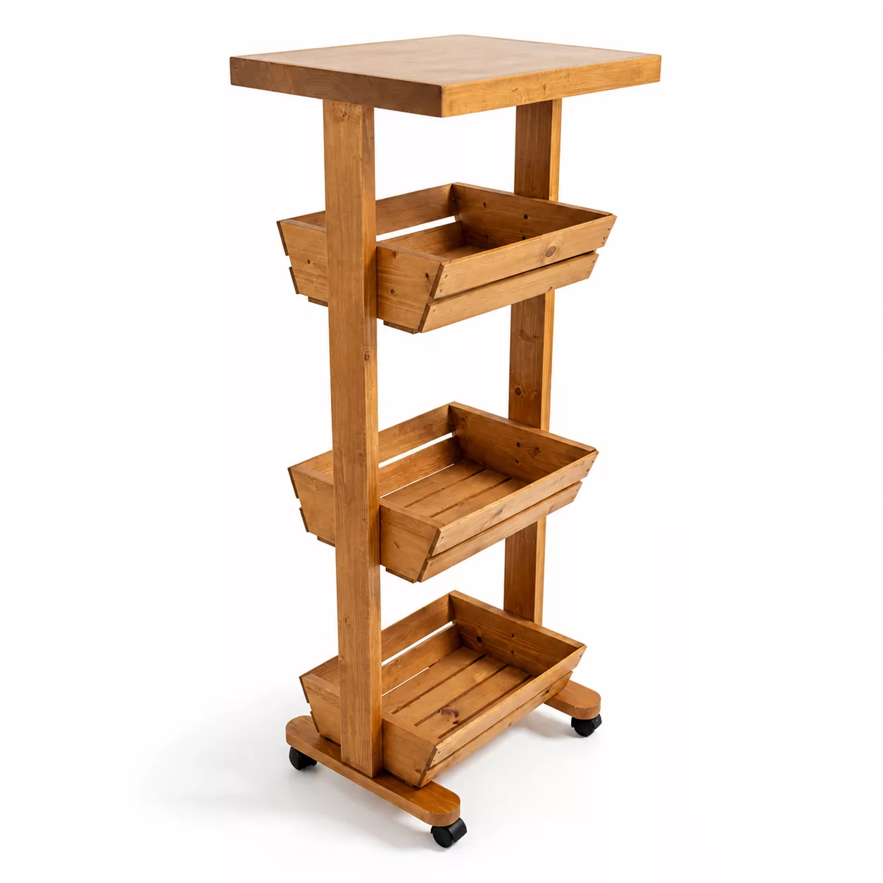 Chariot de rangement en bois avec bacs – 3 niveaux