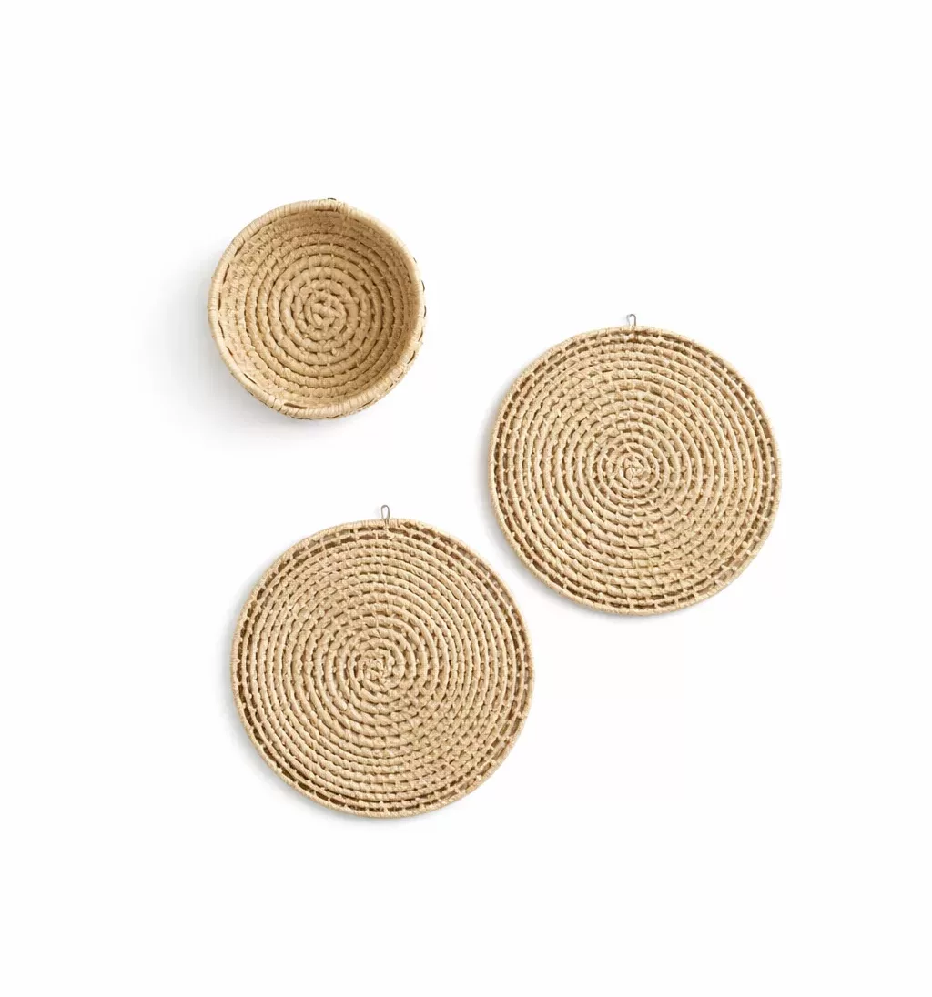 Ensemble mural décoratif en fibres naturelles tressées – 3 pièces murales artisanales