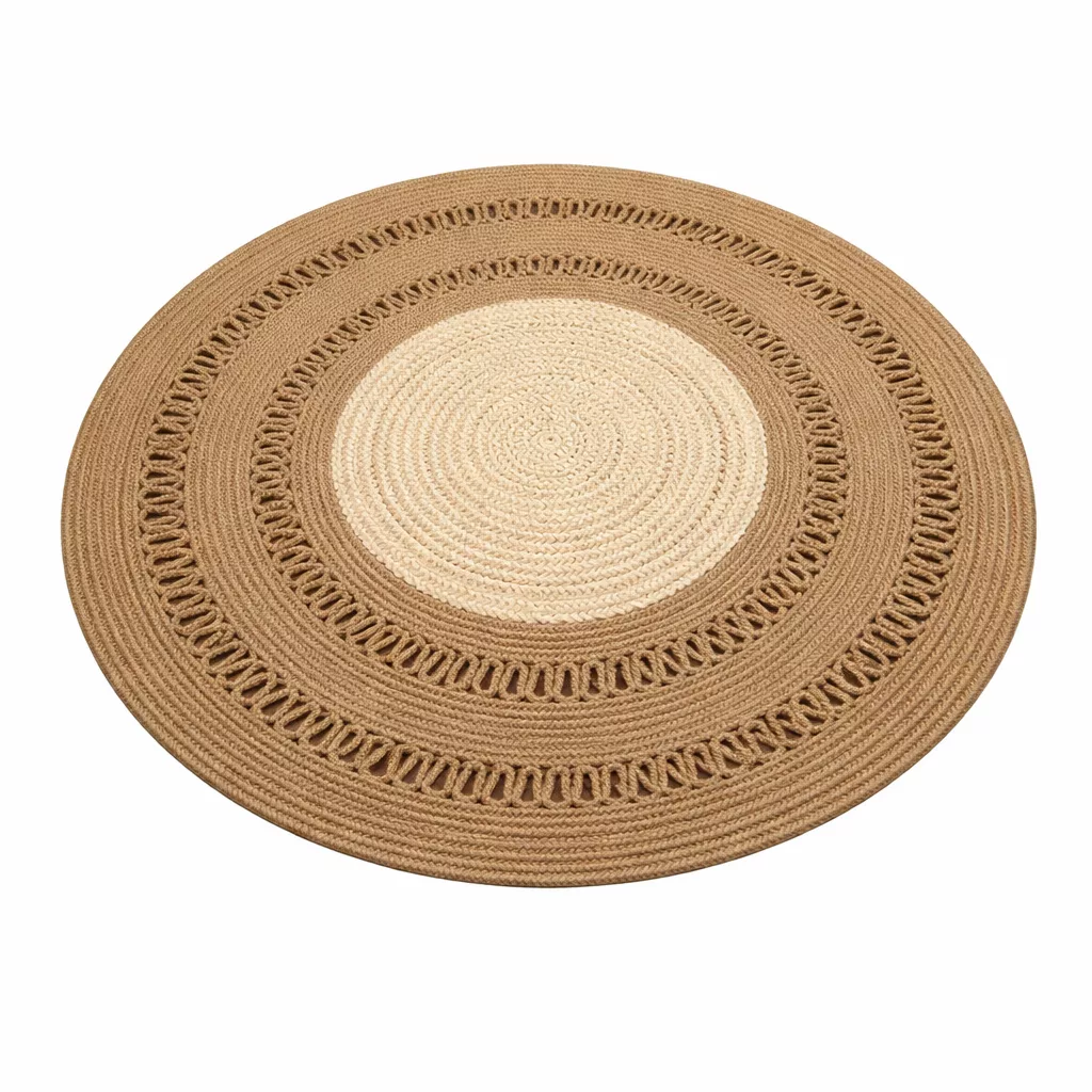 Tapis Rond en Fibres de palmier & coton – Beige Naturel