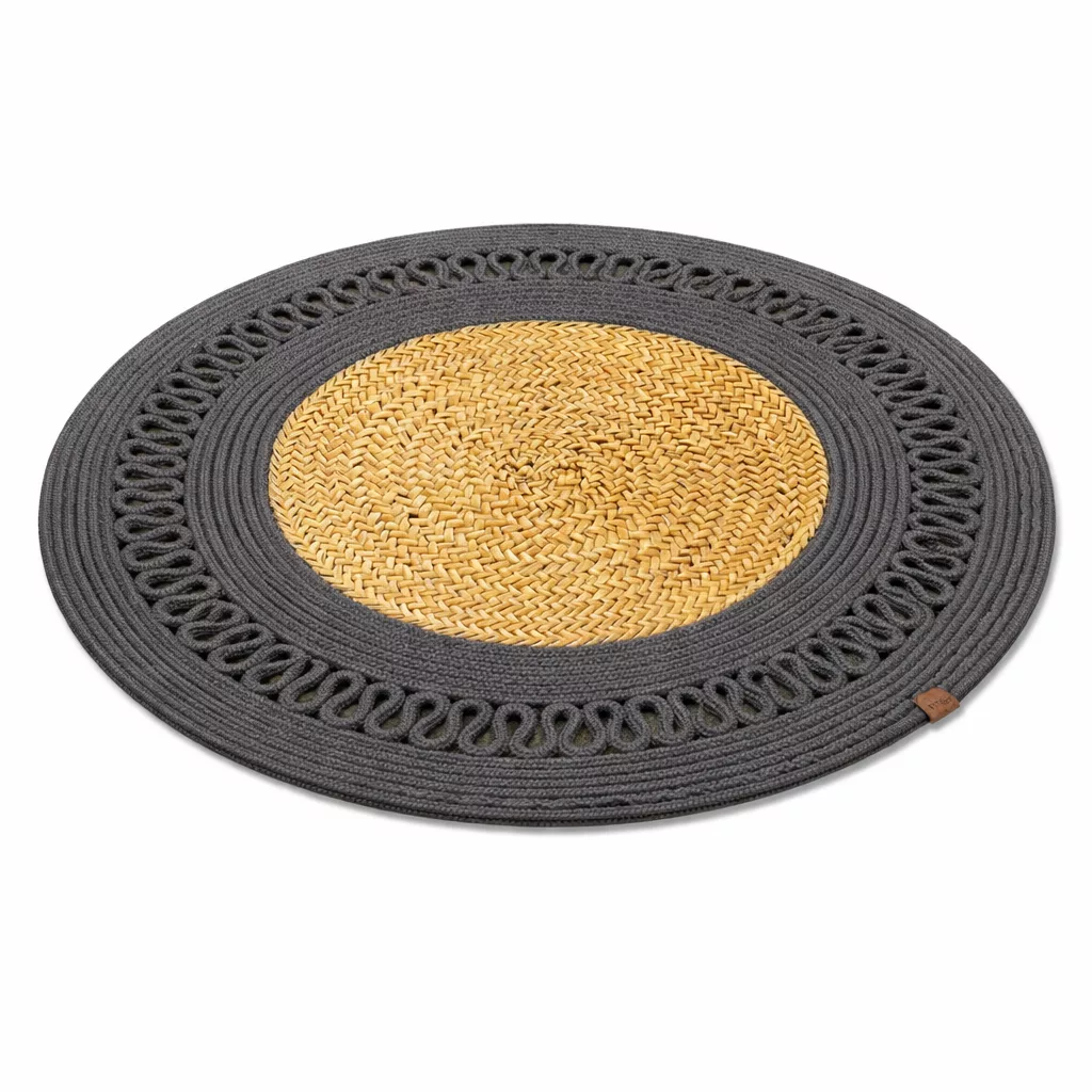 Tapis Rond en Fibres de palmier & coton - Gris Anthracite