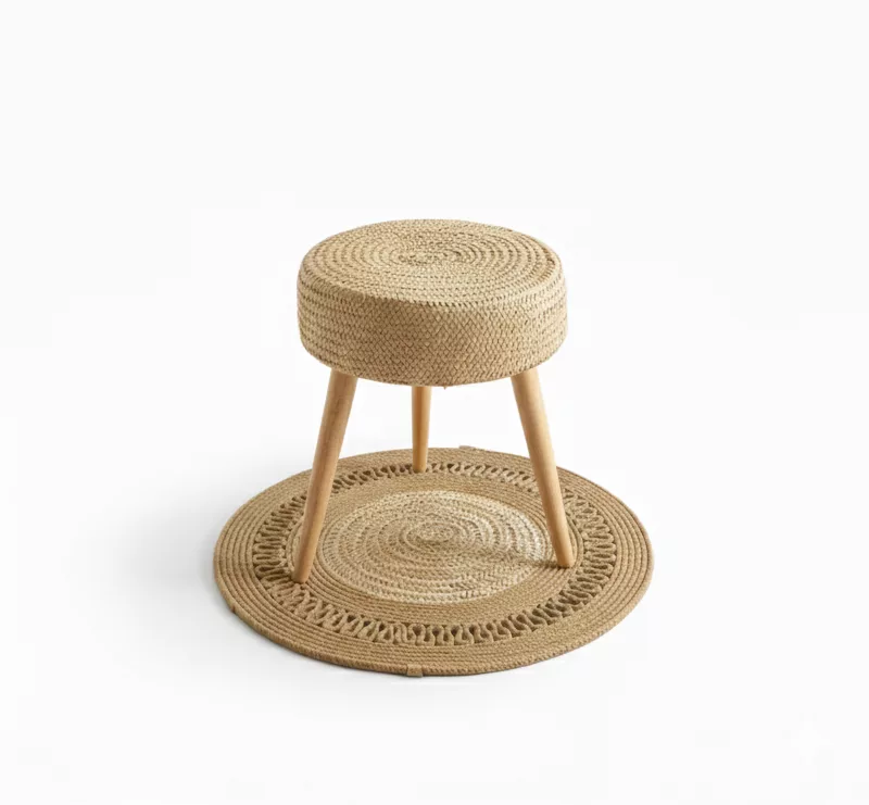 Set Tabouret en Jute et Tapis Rond en Tunisie