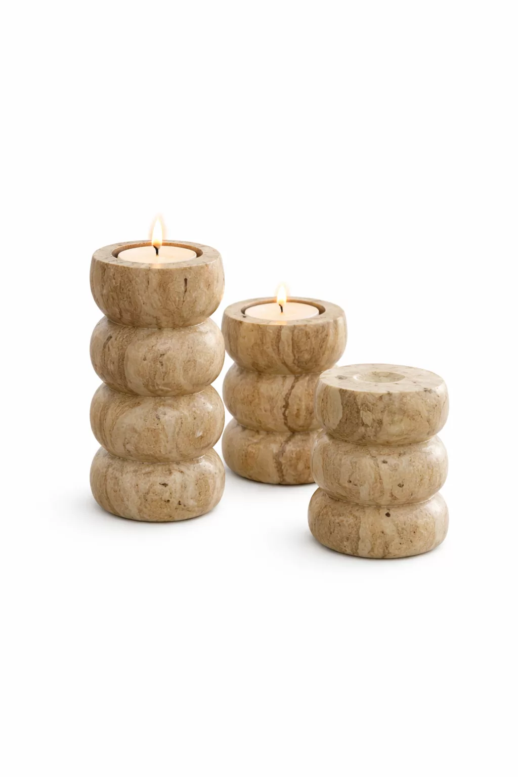3 supportes bougie en marbre travertin