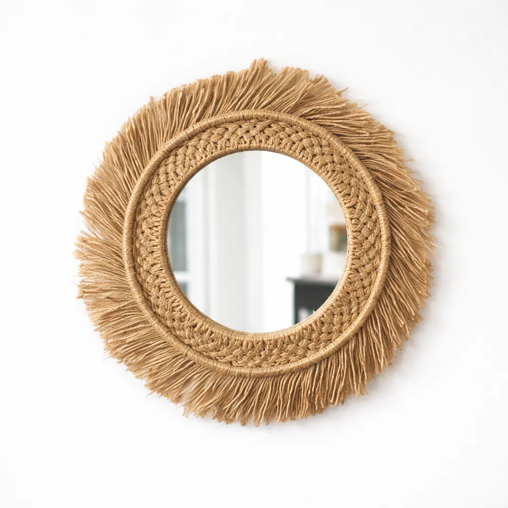 Miroir Mural Rond Bohème en Jute