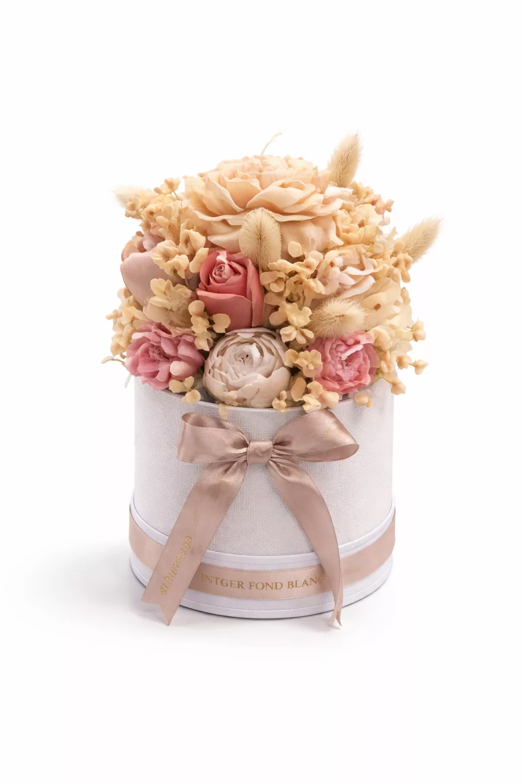 Bouquet Floral & Bougies en Hatbox Blanche – Style Chic